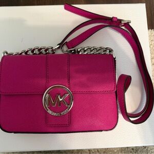 Michael Kors Fuchsia Crossbody Bag with Silver Accents